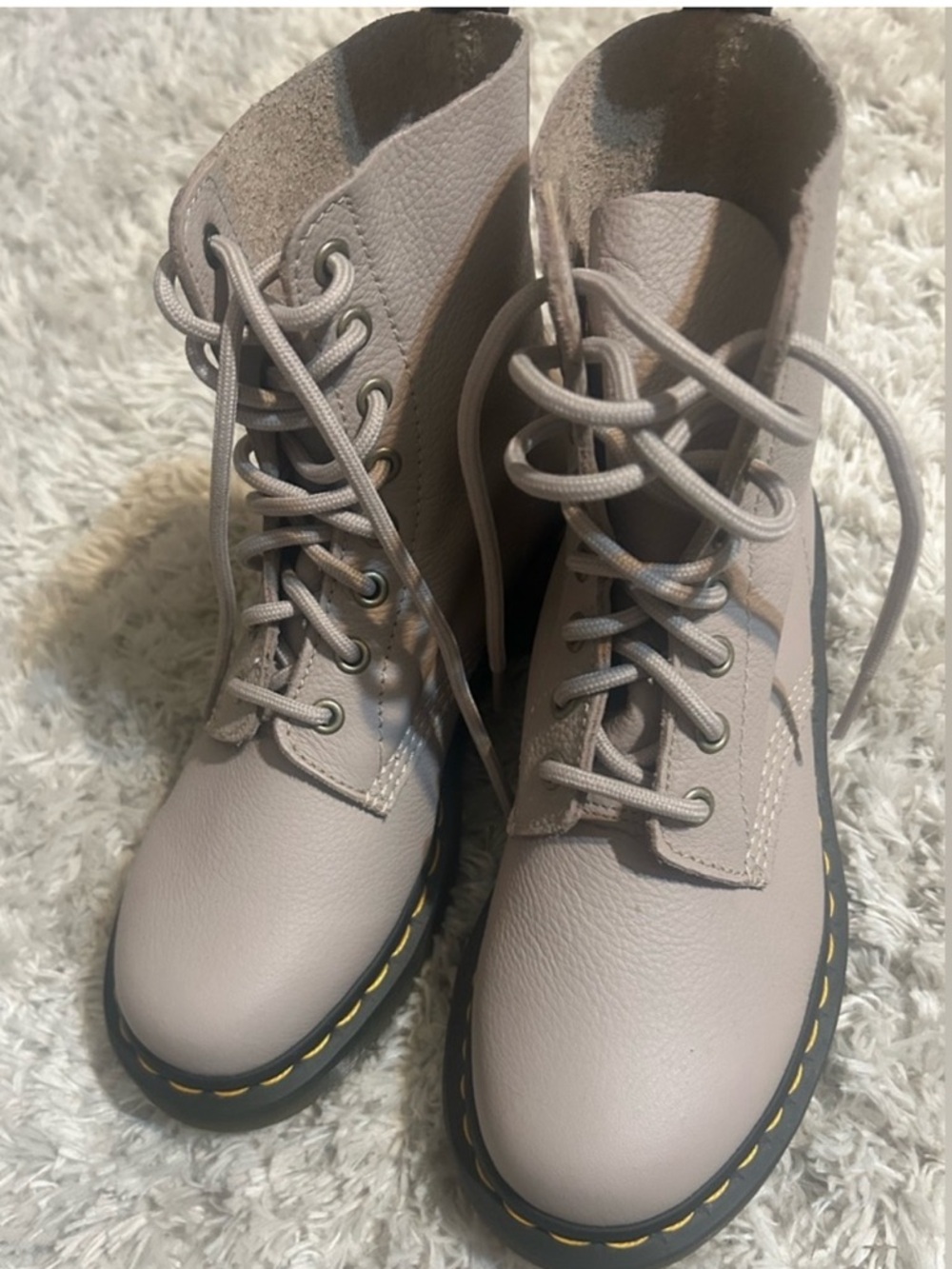 Dr. Martens Women's Lace-Up Leather Boots in Light Taupe - Picture 3 of 4